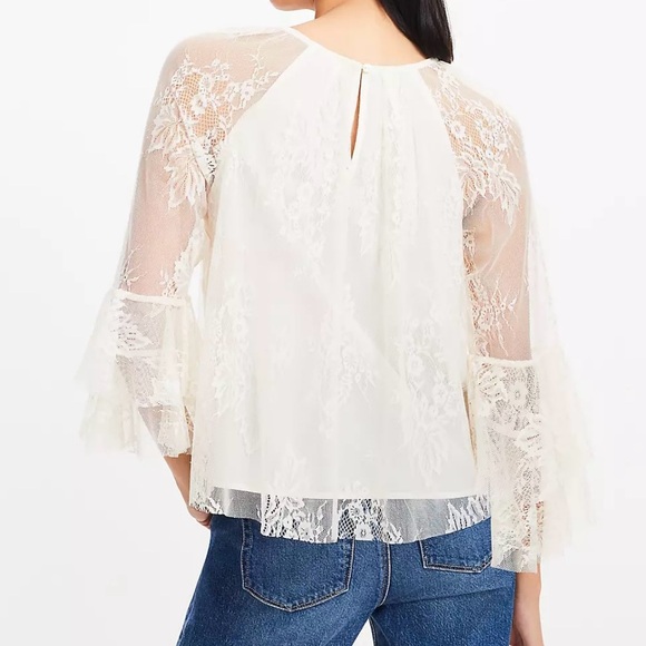 LOFT Tops - NWT- LOFT Cream Lace Flare Sleeve Blouse
